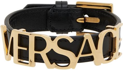 versace black leather logo bracelet